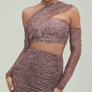 MISTRESS ROCKS 'UNDERCOVER' Animal Print Ruched Mesh One Shoulder TOP/SKIRT